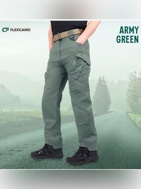 Flex Camo Tactical Cargo Pants for Men - Army Green 34x32